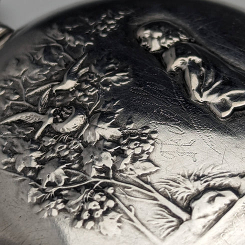 アンティーク スイスGLOBE 懐中時計 浮彫彫刻 銀側ハンターケース 動作良好